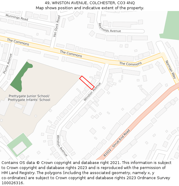 49, WINSTON AVENUE, COLCHESTER, CO3 4NQ: Location map and indicative extent of plot