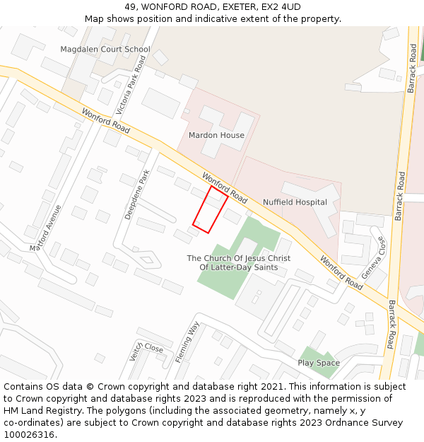 49, WONFORD ROAD, EXETER, EX2 4UD: Location map and indicative extent of plot