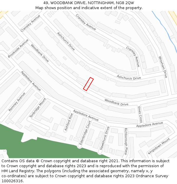 49, WOODBANK DRIVE, NOTTINGHAM, NG8 2QW: Location map and indicative extent of plot