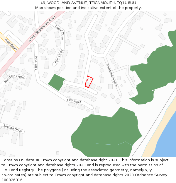 49, WOODLAND AVENUE, TEIGNMOUTH, TQ14 8UU: Location map and indicative extent of plot