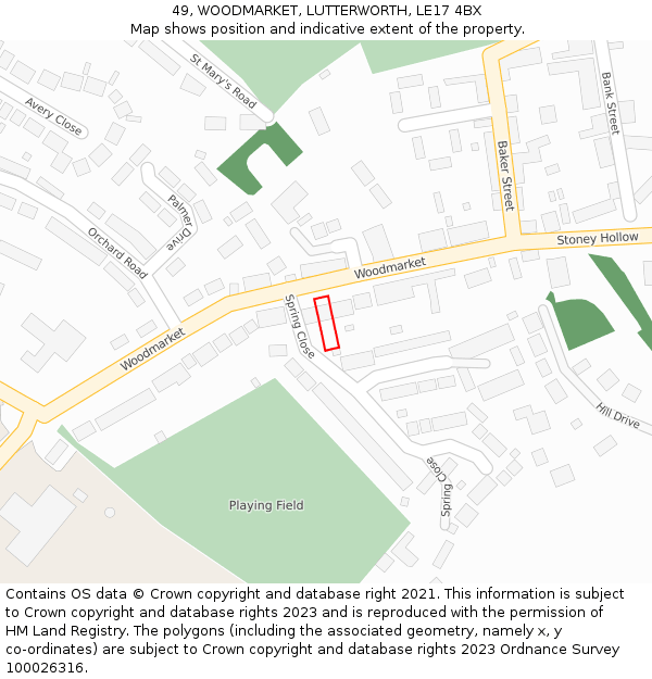 49, WOODMARKET, LUTTERWORTH, LE17 4BX: Location map and indicative extent of plot