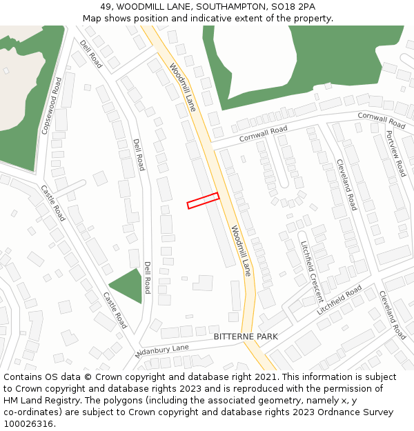 49, WOODMILL LANE, SOUTHAMPTON, SO18 2PA: Location map and indicative extent of plot