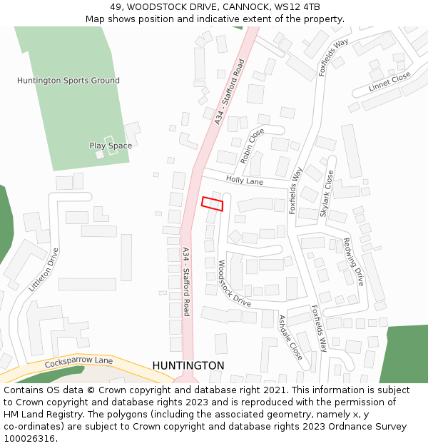 49, WOODSTOCK DRIVE, CANNOCK, WS12 4TB: Location map and indicative extent of plot
