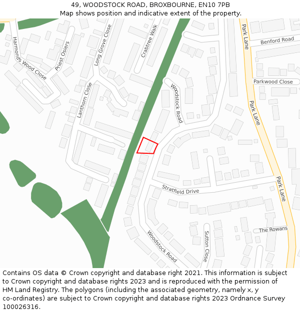 49, WOODSTOCK ROAD, BROXBOURNE, EN10 7PB: Location map and indicative extent of plot