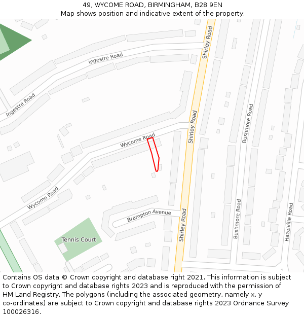 49, WYCOME ROAD, BIRMINGHAM, B28 9EN: Location map and indicative extent of plot