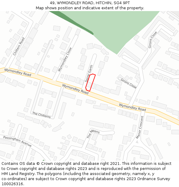 49, WYMONDLEY ROAD, HITCHIN, SG4 9PT: Location map and indicative extent of plot