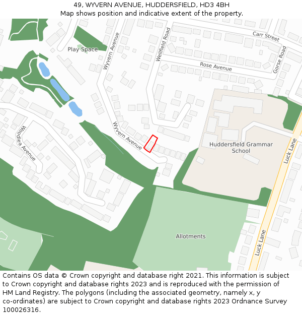 49, WYVERN AVENUE, HUDDERSFIELD, HD3 4BH: Location map and indicative extent of plot