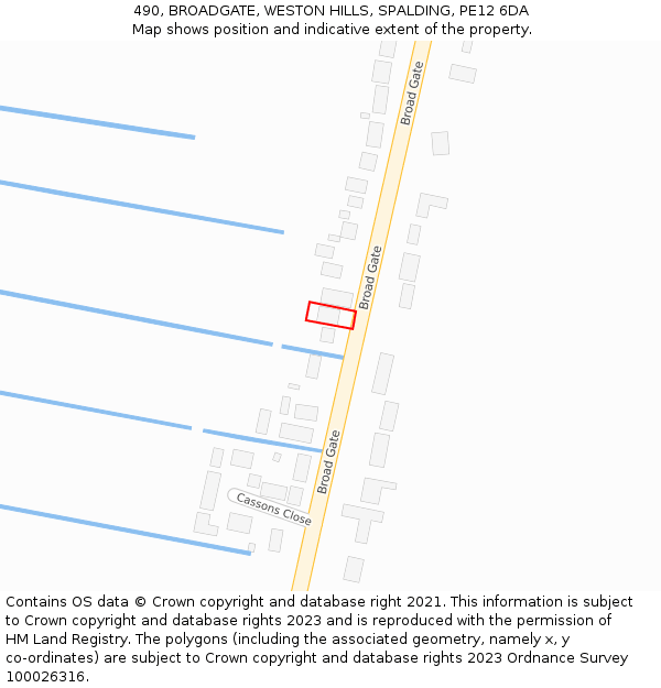 490, BROADGATE, WESTON HILLS, SPALDING, PE12 6DA: Location map and indicative extent of plot