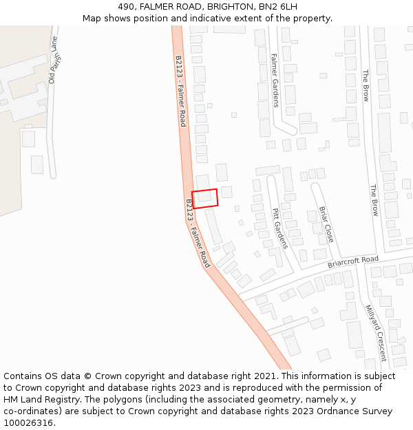 490, FALMER ROAD, BRIGHTON, BN2 6LH: Location map and indicative extent of plot