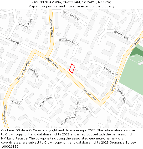 490, FELSHAM WAY, TAVERHAM, NORWICH, NR8 6XQ: Location map and indicative extent of plot