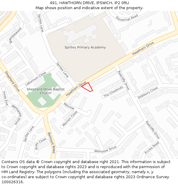 491, HAWTHORN DRIVE, IPSWICH, IP2 0RU: Location map and indicative extent of plot