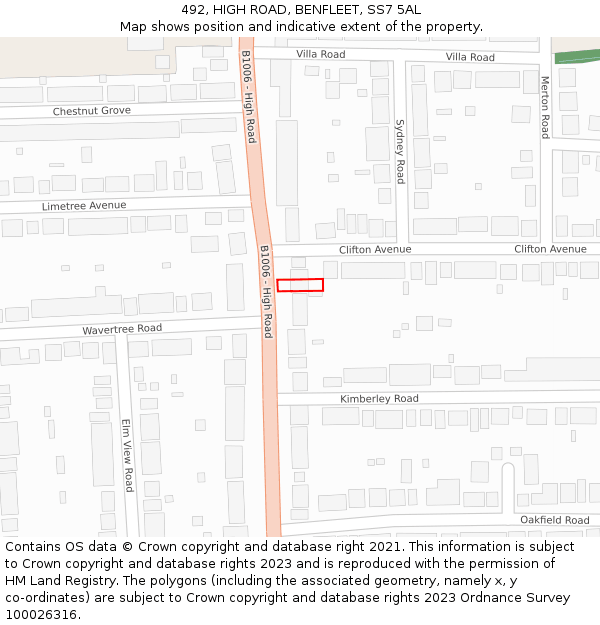 492, HIGH ROAD, BENFLEET, SS7 5AL: Location map and indicative extent of plot