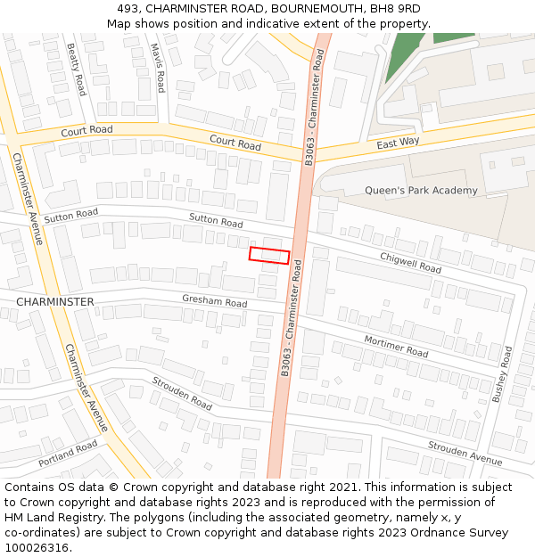 493, CHARMINSTER ROAD, BOURNEMOUTH, BH8 9RD: Location map and indicative extent of plot