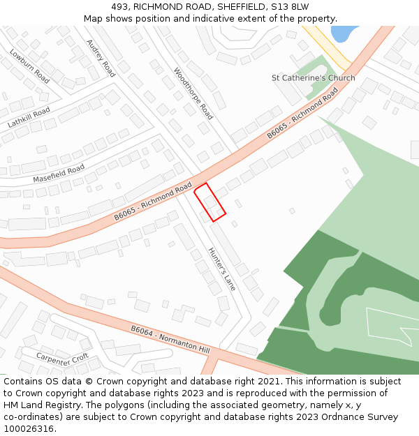 493, RICHMOND ROAD, SHEFFIELD, S13 8LW: Location map and indicative extent of plot