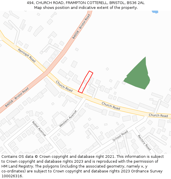 494, CHURCH ROAD, FRAMPTON COTTERELL, BRISTOL, BS36 2AL: Location map and indicative extent of plot