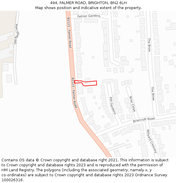 494, FALMER ROAD, BRIGHTON, BN2 6LH: Location map and indicative extent of plot