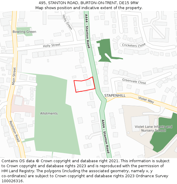 495, STANTON ROAD, BURTON-ON-TRENT, DE15 9RW: Location map and indicative extent of plot