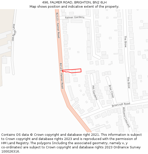 496, FALMER ROAD, BRIGHTON, BN2 6LH: Location map and indicative extent of plot