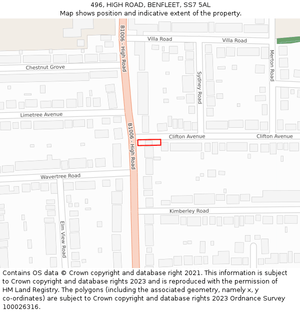 496, HIGH ROAD, BENFLEET, SS7 5AL: Location map and indicative extent of plot