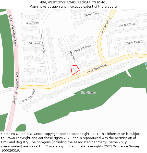 496, WEST DYKE ROAD, REDCAR, TS10 4QL: Location map and indicative extent of plot