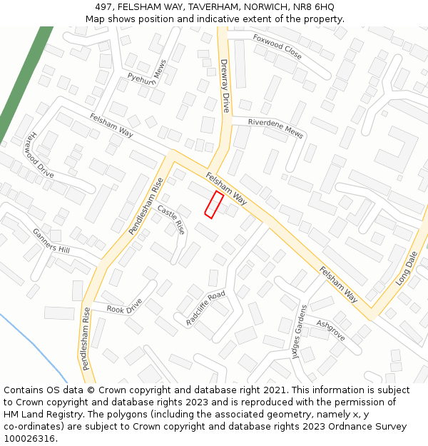 497, FELSHAM WAY, TAVERHAM, NORWICH, NR8 6HQ: Location map and indicative extent of plot