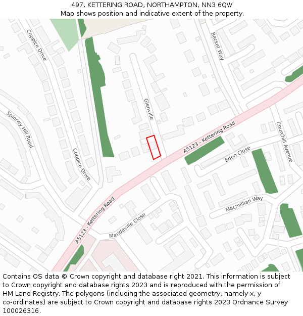 497, KETTERING ROAD, NORTHAMPTON, NN3 6QW: Location map and indicative extent of plot