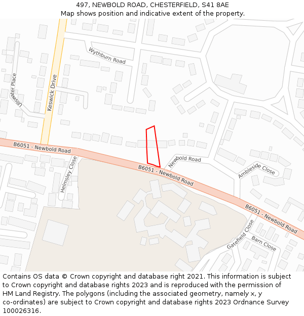 497, NEWBOLD ROAD, CHESTERFIELD, S41 8AE: Location map and indicative extent of plot