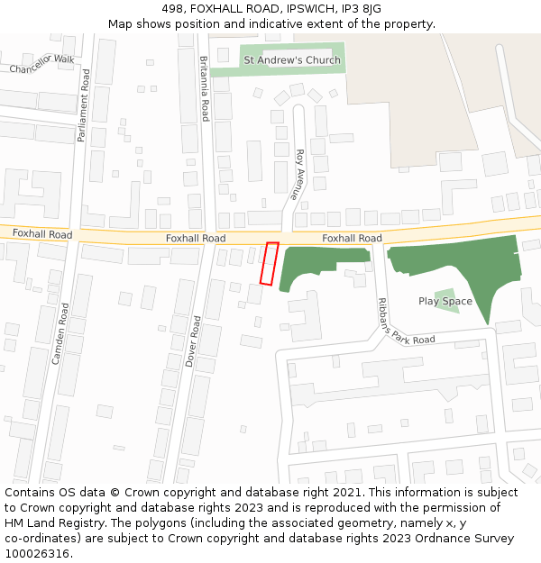 498, FOXHALL ROAD, IPSWICH, IP3 8JG: Location map and indicative extent of plot