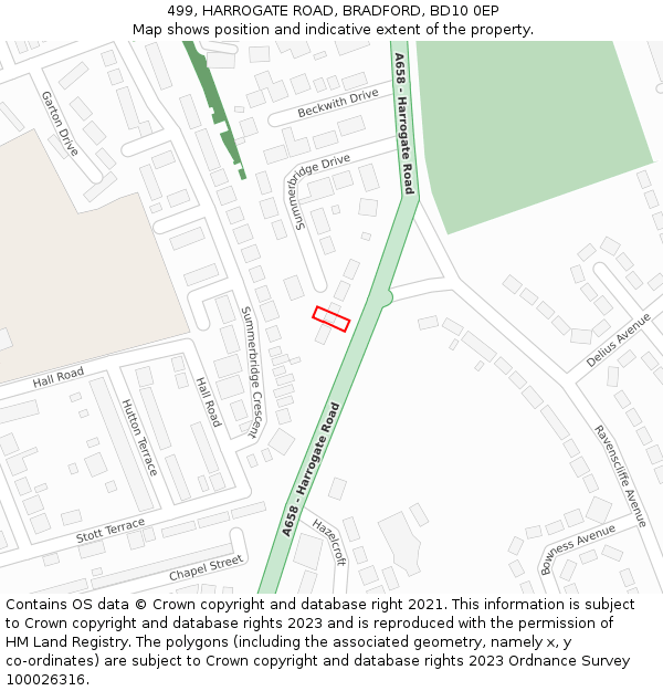 499, HARROGATE ROAD, BRADFORD, BD10 0EP: Location map and indicative extent of plot