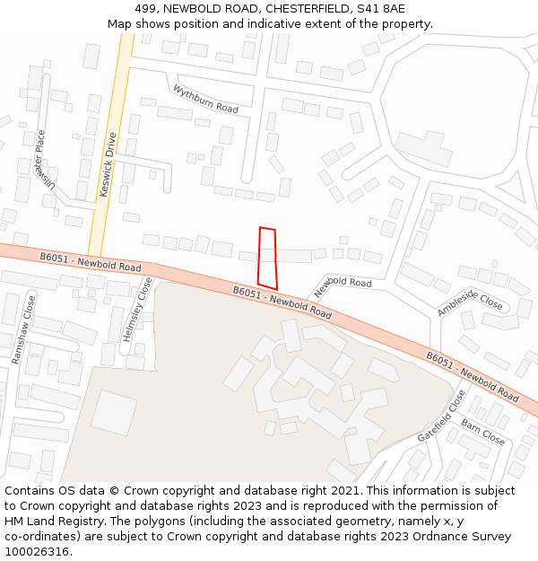 499, NEWBOLD ROAD, CHESTERFIELD, S41 8AE: Location map and indicative extent of plot