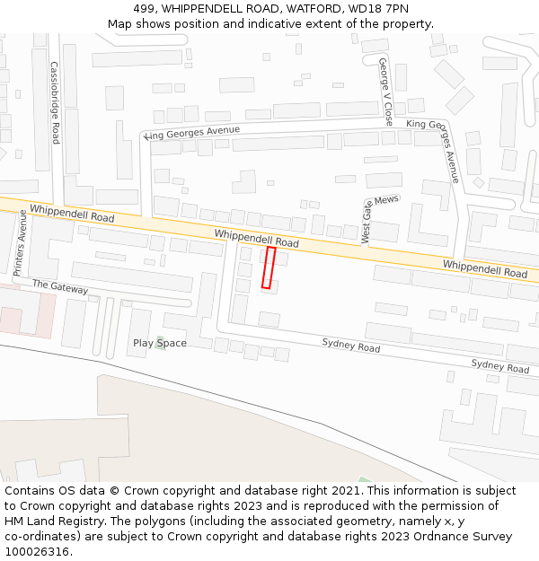 499, WHIPPENDELL ROAD, WATFORD, WD18 7PN: Location map and indicative extent of plot