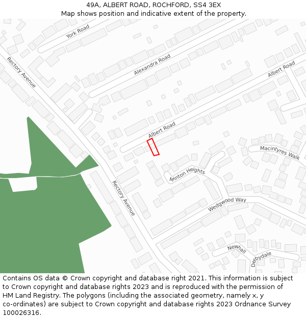 49A, ALBERT ROAD, ROCHFORD, SS4 3EX: Location map and indicative extent of plot