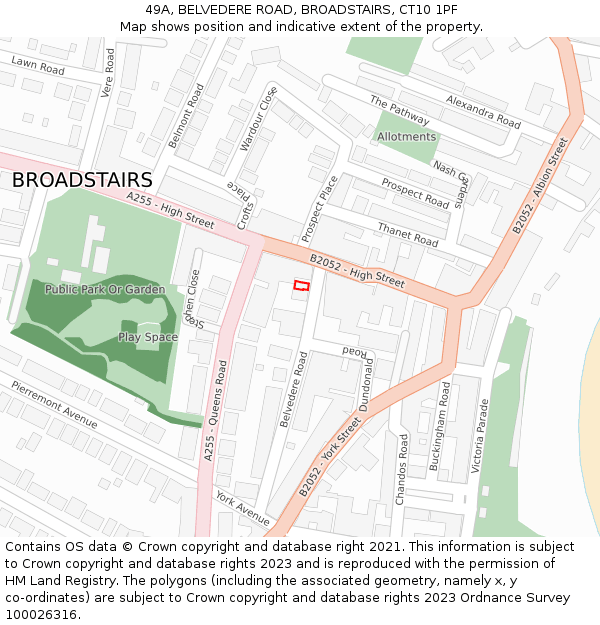 49A, BELVEDERE ROAD, BROADSTAIRS, CT10 1PF: Location map and indicative extent of plot