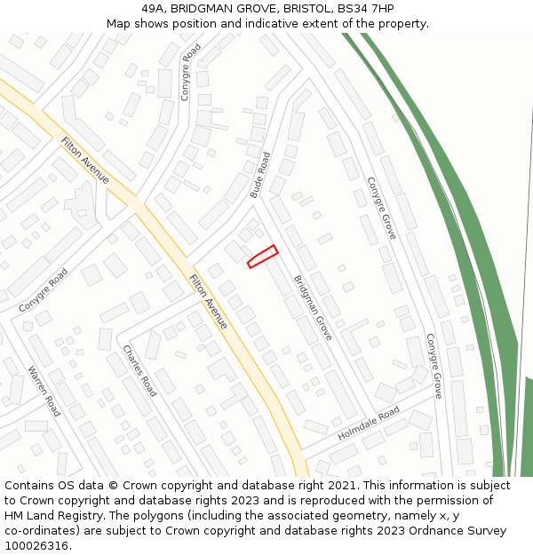 49A, BRIDGMAN GROVE, BRISTOL, BS34 7HP: Location map and indicative extent of plot