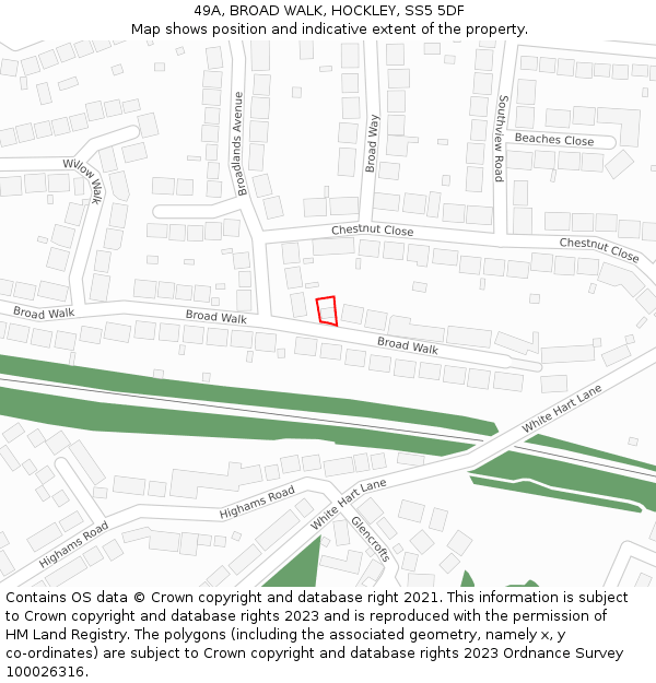 49A, BROAD WALK, HOCKLEY, SS5 5DF: Location map and indicative extent of plot