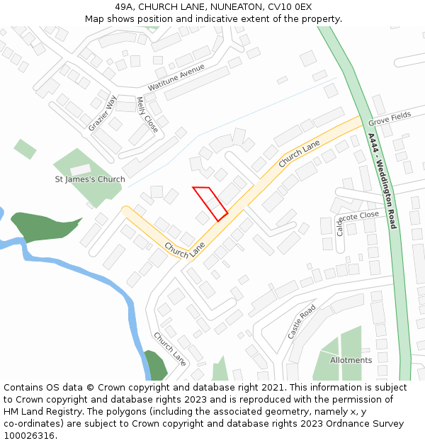 49A, CHURCH LANE, NUNEATON, CV10 0EX: Location map and indicative extent of plot
