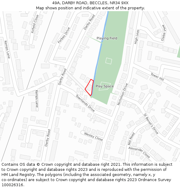 49A, DARBY ROAD, BECCLES, NR34 9XX: Location map and indicative extent of plot