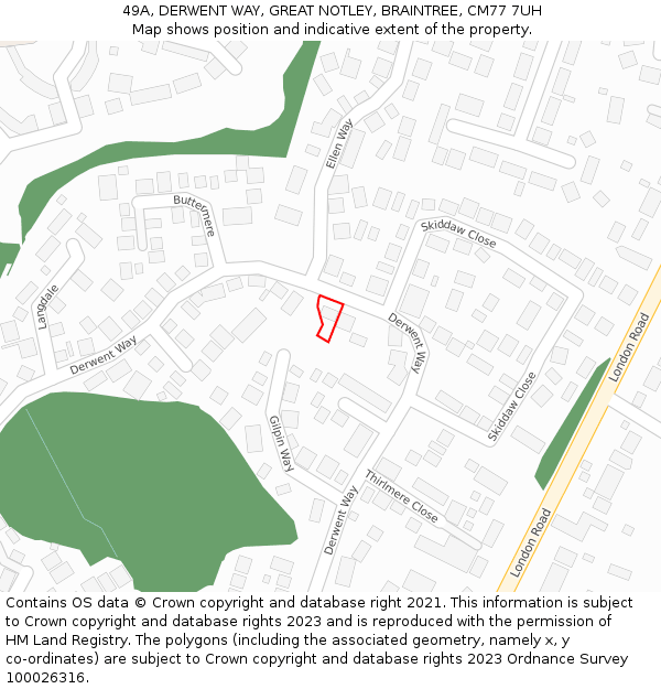 49A, DERWENT WAY, GREAT NOTLEY, BRAINTREE, CM77 7UH: Location map and indicative extent of plot