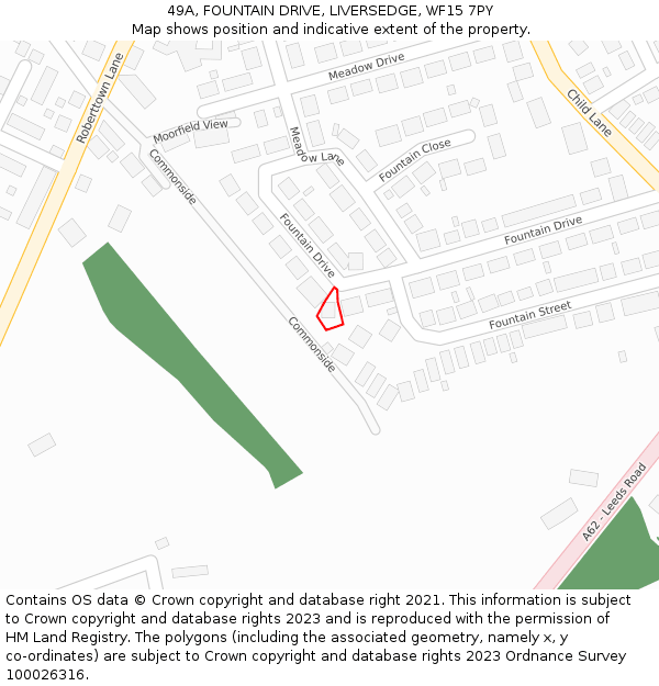 49A, FOUNTAIN DRIVE, LIVERSEDGE, WF15 7PY: Location map and indicative extent of plot