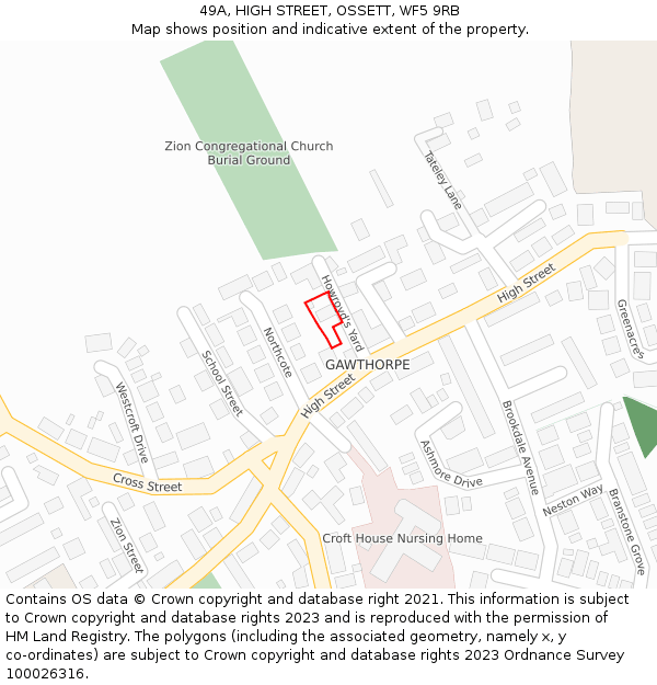 49A, HIGH STREET, OSSETT, WF5 9RB: Location map and indicative extent of plot