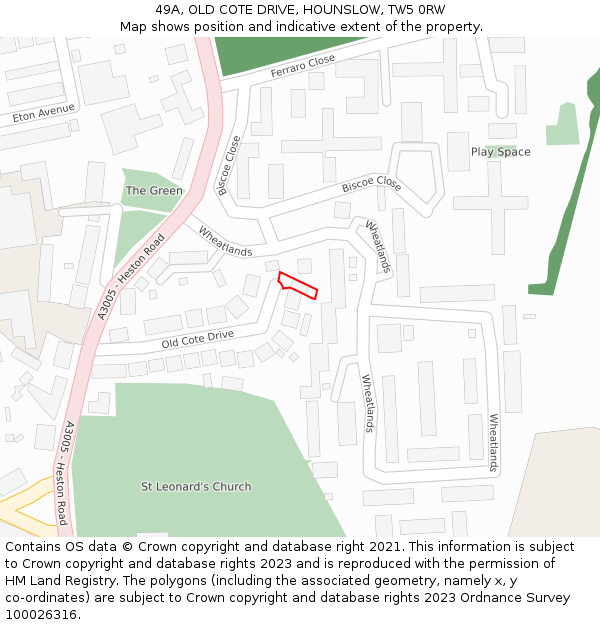 49A, OLD COTE DRIVE, HOUNSLOW, TW5 0RW: Location map and indicative extent of plot