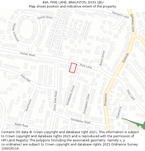 49A, PIXIE LANE, BRAUNTON, EX33 1BU: Location map and indicative extent of plot