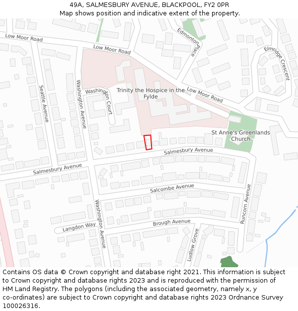 49A, SALMESBURY AVENUE, BLACKPOOL, FY2 0PR: Location map and indicative extent of plot