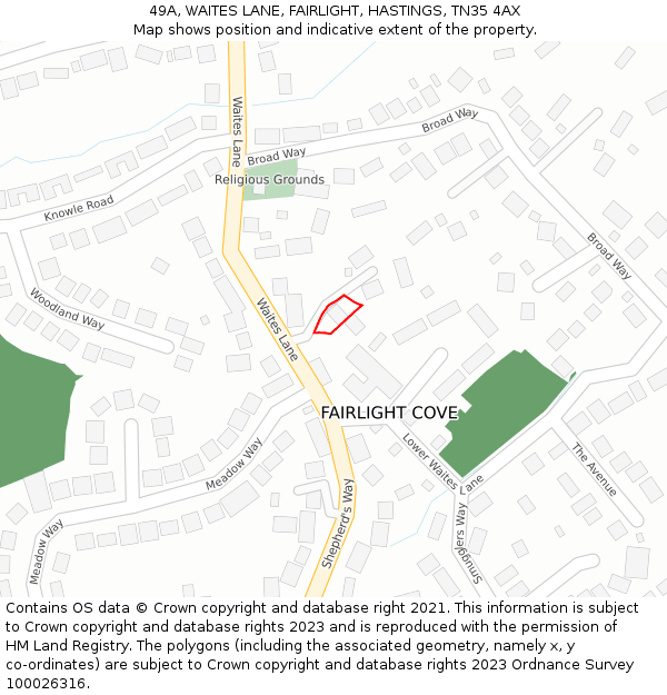 49A, WAITES LANE, FAIRLIGHT, HASTINGS, TN35 4AX: Location map and indicative extent of plot