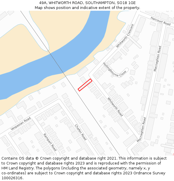 49A, WHITWORTH ROAD, SOUTHAMPTON, SO18 1GE: Location map and indicative extent of plot