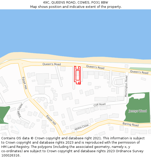 49C, QUEENS ROAD, COWES, PO31 8BW: Location map and indicative extent of plot