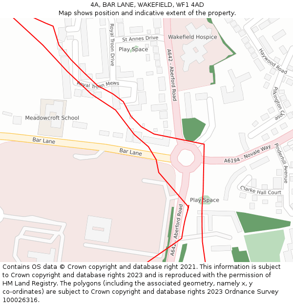 4A, BAR LANE, WAKEFIELD, WF1 4AD: Location map and indicative extent of plot