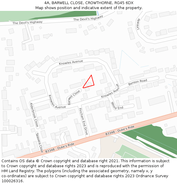 4A, BARWELL CLOSE, CROWTHORNE, RG45 6DX: Location map and indicative extent of plot