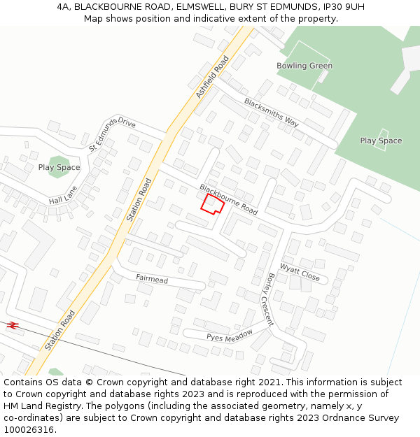 4A, BLACKBOURNE ROAD, ELMSWELL, BURY ST EDMUNDS, IP30 9UH: Location map and indicative extent of plot