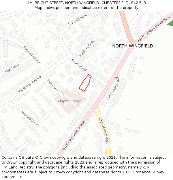 4A, BRIGHT STREET, NORTH WINGFIELD, CHESTERFIELD, S42 5LR: Location map and indicative extent of plot